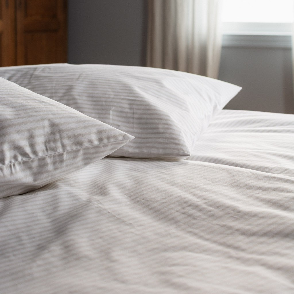 Heavyweight Cotton Percale Pillowcases in Ash Ticking Stripe
