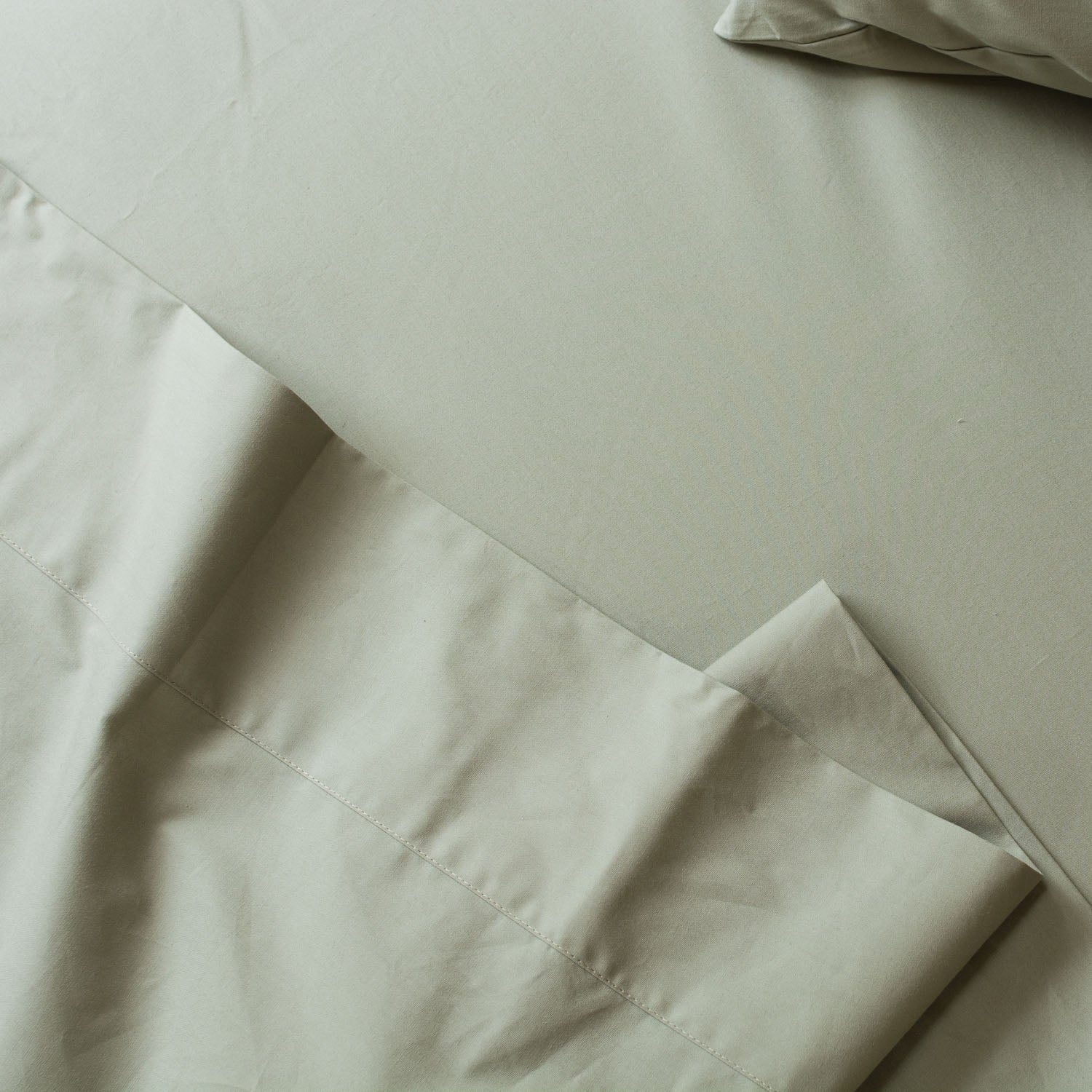 Heavyweight Cotton Percale Sheet Set Flat Sheet Sage Green
