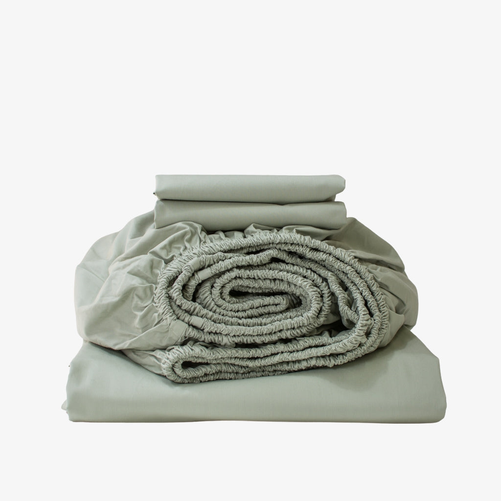 Heavyweight Percale Cotton Sheet Set Sage Green