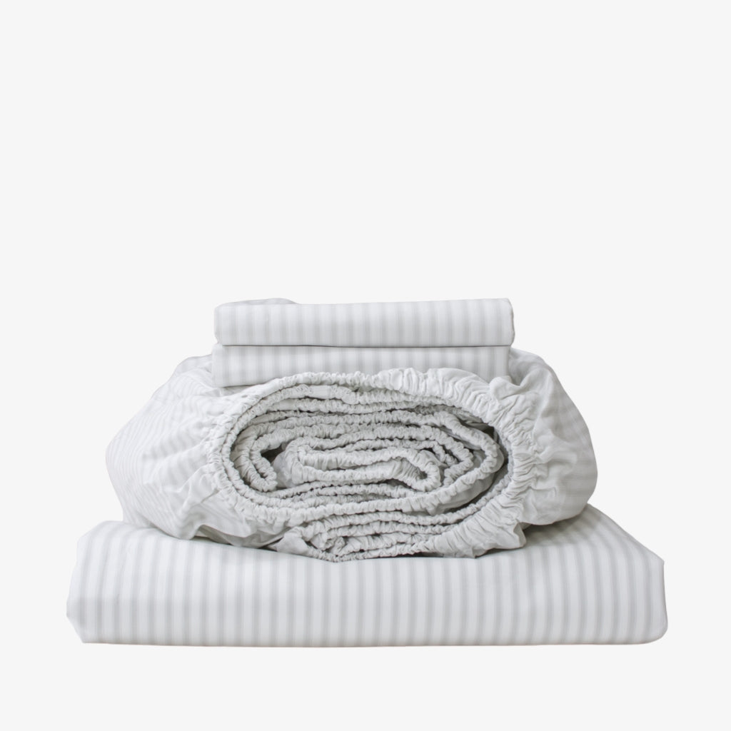 Hotel quality cotton sheet set grey stripe Ash Ticking Stripe