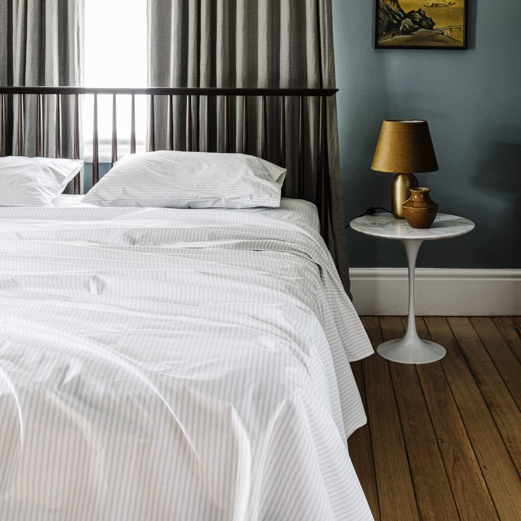 100% Cotton Percale Fitted Sheet Ash Ticking Stripe